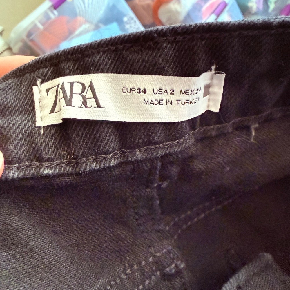 ZARA‎ Black Wide Leg Cropped Jeans Womens Size 2 US EUR 34 - Picture 2 of 9